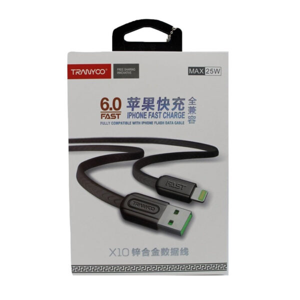 کابل USB به لایتنینگ ترانیو مدل X10 طول 1متر 6آمپر 25وات