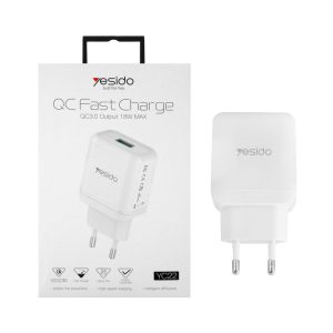 شارژر دیواری فست شارژ یسیدو YESIDO YC22 توان ۱۸ وات
