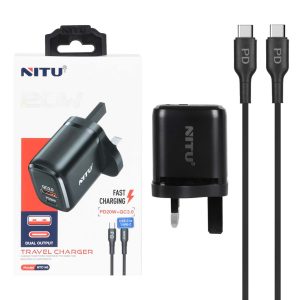 شارژر دیواری فست شارژ NITU NTC145 2Port 3A PD QC3.0 20W + کابل تایپسی