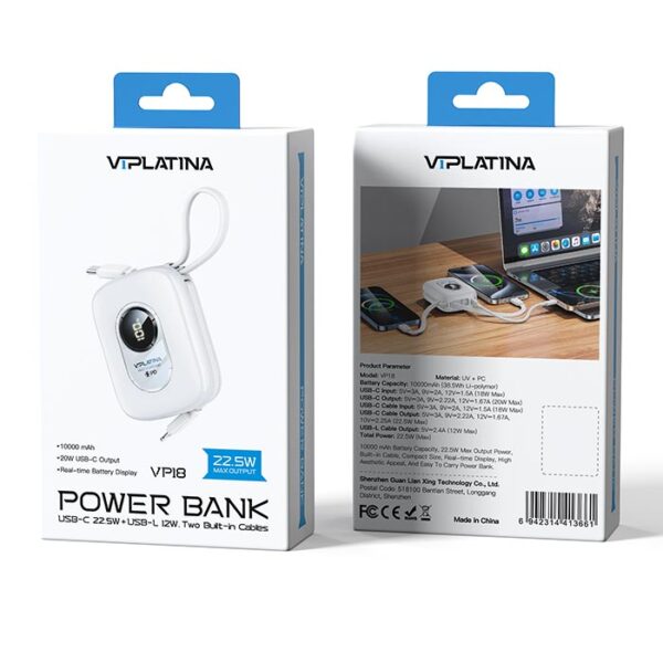 پاوربانک 22.5W وی آی پلاتینا VIPLATINA VP18 ظرفیت 10000 میلی آمپر ساعت (1) پاوربانک 22.5W وی آی پلاتینا VIPLATINA VP18 ظرفیت 10000 میلی آمپر ساعت