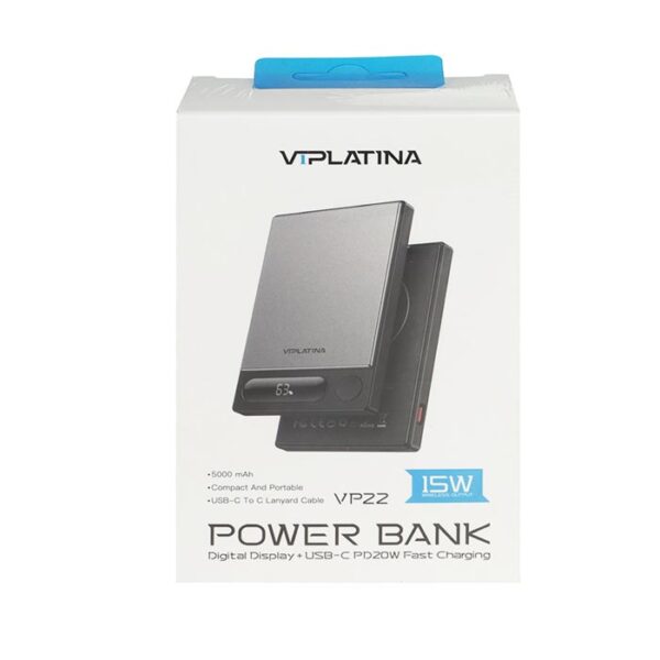 پاوربانک وایرلس 15W وی آی پلاتینا VIPLATINA VP22 ظرفیت 5000 میلی آمپر ساعت