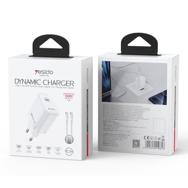 شارژر دیواری فست شارژ یسیدو YC115 +کابل TypeC/TypeC