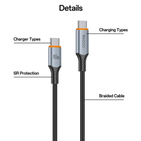 کابل Type-C به Type-C یسیدو YESIDO CA212 طول 1.2 متر 140 وات